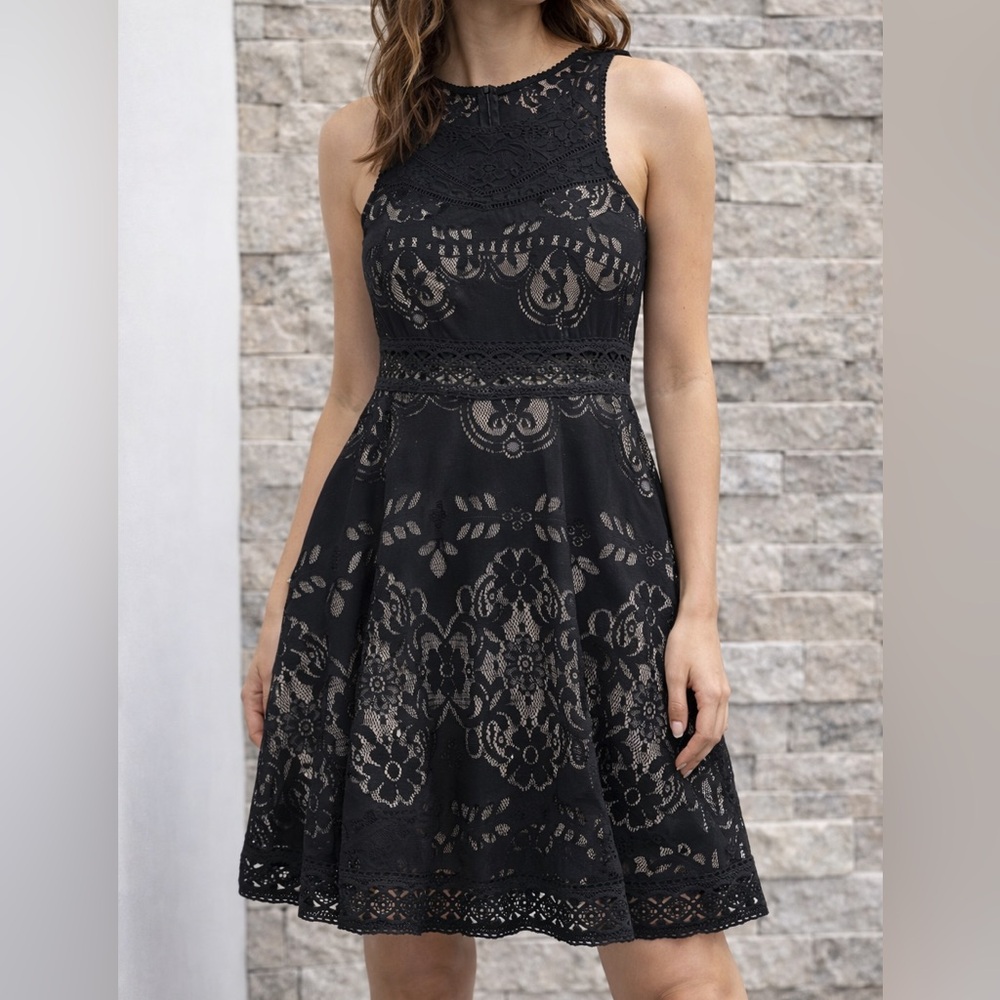Rebellion Elegant Black and tan Lace Dress size M